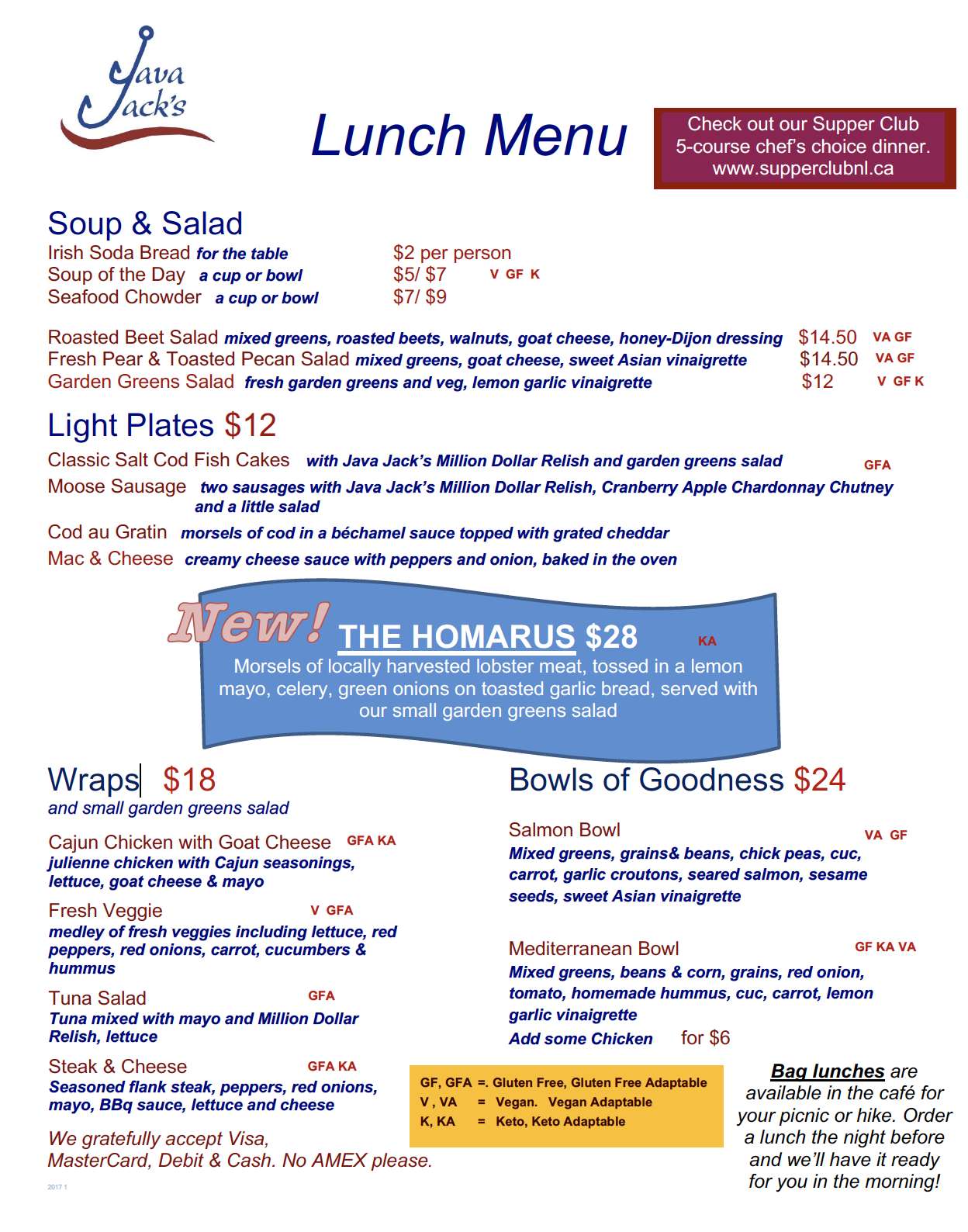 Where To Eat In Gros Morne National Park Java Jack's Menu